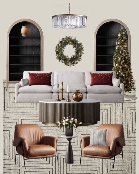 Ngl this is a hideously expensive room of my dreams BUT if it helps, most of it is on sale for Black Friday this weekend only!
-
Arhaus - Christmas decor - Christmas tree kits - narrow pre lit pine tree - leather arm chairs - offwhite sofa - red velvet embroidered throw pillows - martini table - marble top round fluted coffee table - neutral living room rug - arched bookshelves - pre lit wreath - crystal chandelier - gold taper candlesticks - vintage ceramic vase - sophisticated living room Moodboard - channel stitch hide throw pillow - expensive decor - living room Christmas decor

#LTKHoliday #LTKhome #LTKsalealert