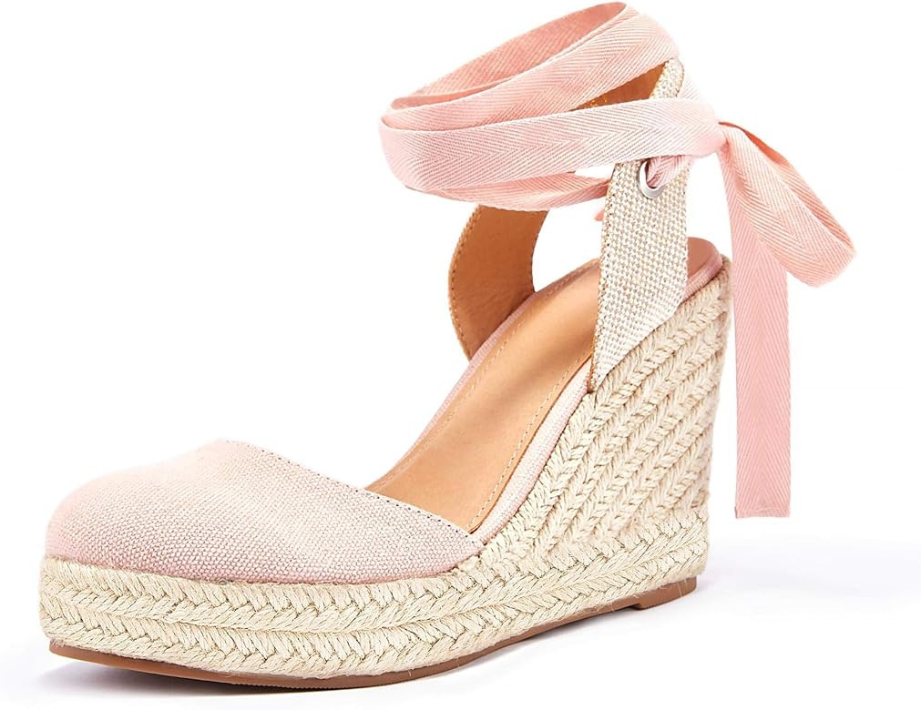 Ermonn Womens Espadrilles Wedge Sandals Platform Closed Toe Ankle Strap Lace Up Summer Shoes | Amazon (US)