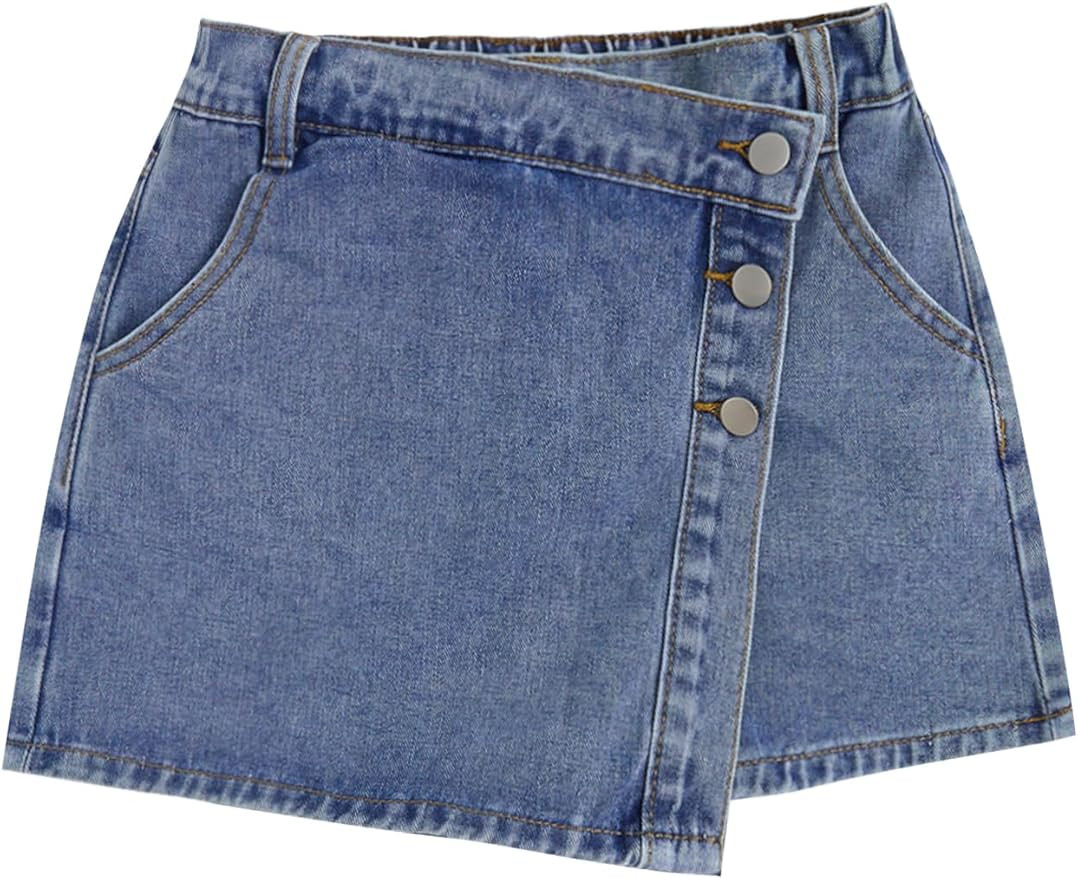 WDIRARA Women's High Waisted Button Front Denim Skort Asymmetrical Hem Skirt Shorts | Amazon (US)
