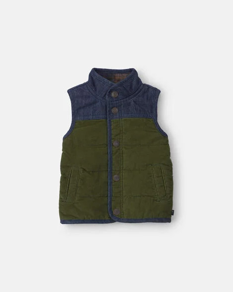 Baby Boy Color Block Corduroy Vest - Olive Green/Blue - OshKosh B'gosh | Carter's | Carter's Inc
