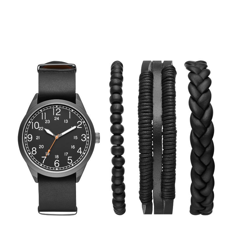 Men's Easy Read Field Strap Watch Set - Goodfellow & Co™ Black | Target