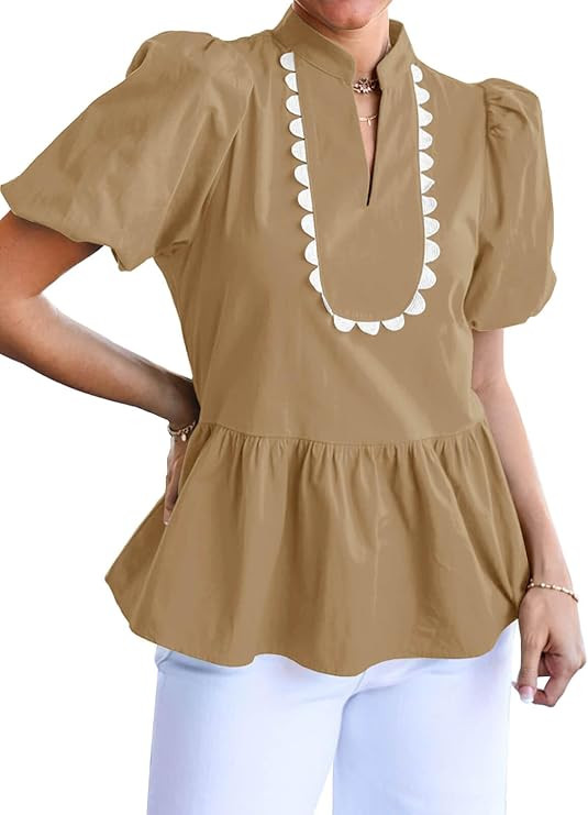 Cicy Bell Womens Puff Sleeve Peplum Blouses Ruffle V Neck Summer Casual Tops Babydoll Loose Fit S... | Amazon (US)