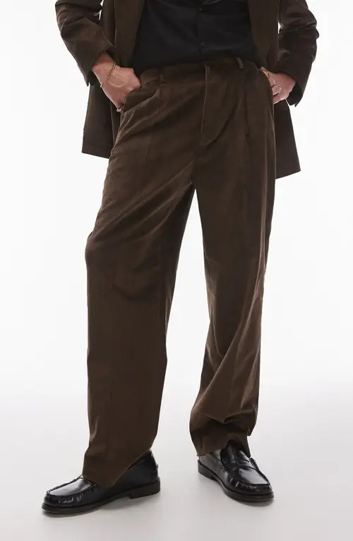 Topman Wide Leg Corduroy Pants in Brown at Nordstrom, Size 30 | Nordstrom