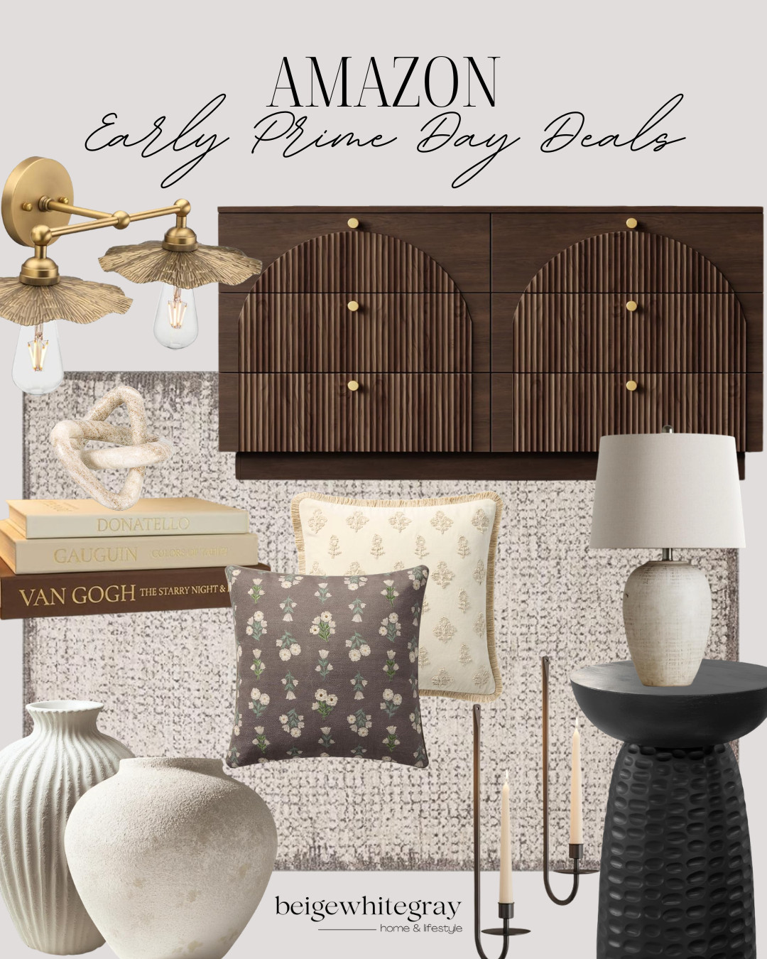 Amazon Early Prime Day Deals, prime day, prime day 2026, amazon finds, amazon on sale, dark wood sideboard, fluted sideboard, arched cabinet, Amazon Prime Day deals, neutral home decor, brass wall sconce, gold lighting, textured throw pillows, floral accent pillow, coffee table books, decorative books, ceramic vase, modern vase, sculptural decor, knot decor object, candle holders, taper candles, black pedestal table, table lamp, living room styling, organic modern decor, transitional home decor, cozy home aesthetic, designer inspired decor, affordable home finds, Amazon home finds, luxury home decor, beige white gray decor

#LTKHome #LTKSaleAlert