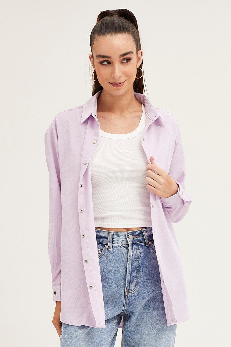 Women’s Purple Shirt Top Long Sleeve Collared Corduroy | Ally Fashion | Ally Fashion (US, Australia & New Zealand)
