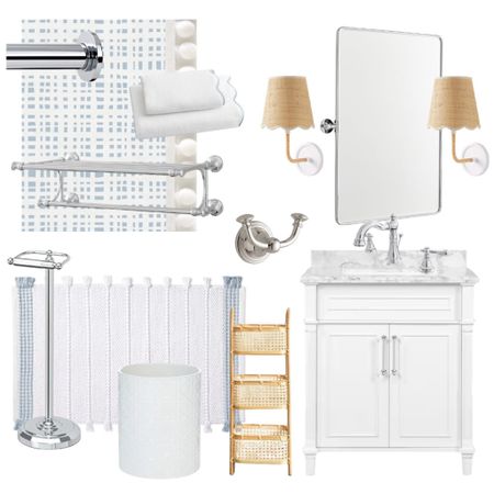 Coastal bathroom update, bathroom accessories, rattan sconces 

#LTKhome #LTKfindsunder100