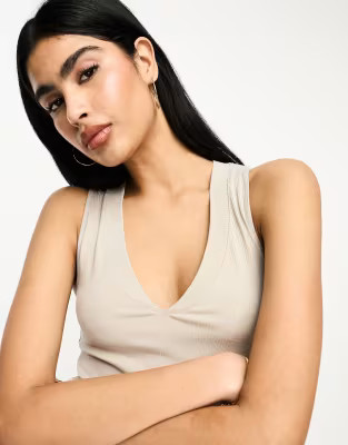 River Island v-neck ribbed vest in beige | ASOS (Global)