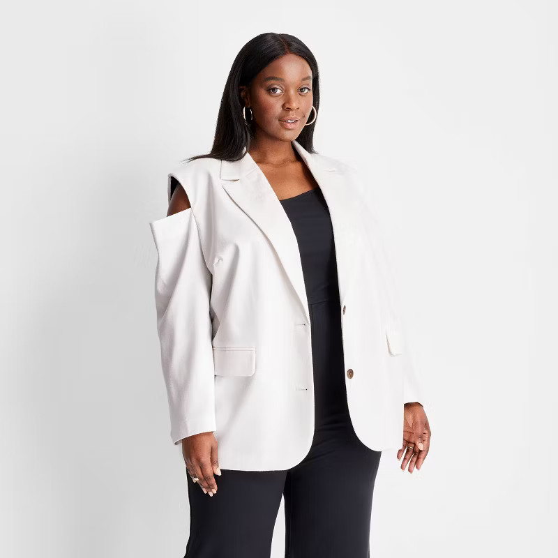 Women's Open Shoulder Oversized Blazer - Future Collective™ with Kahlana Barfield Brown Cream | Target