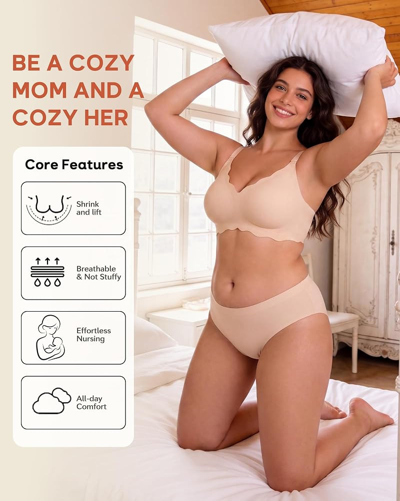 Bresdk Nursing Bras for Breastfeeding Seamless Jelly Support Ruffle Trim Wave Edged Wireless Mate... | Amazon (UK)