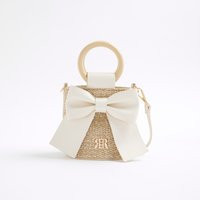 River Island Girls Beige Raffia Bow Bucket Bag | River Island UK & IE