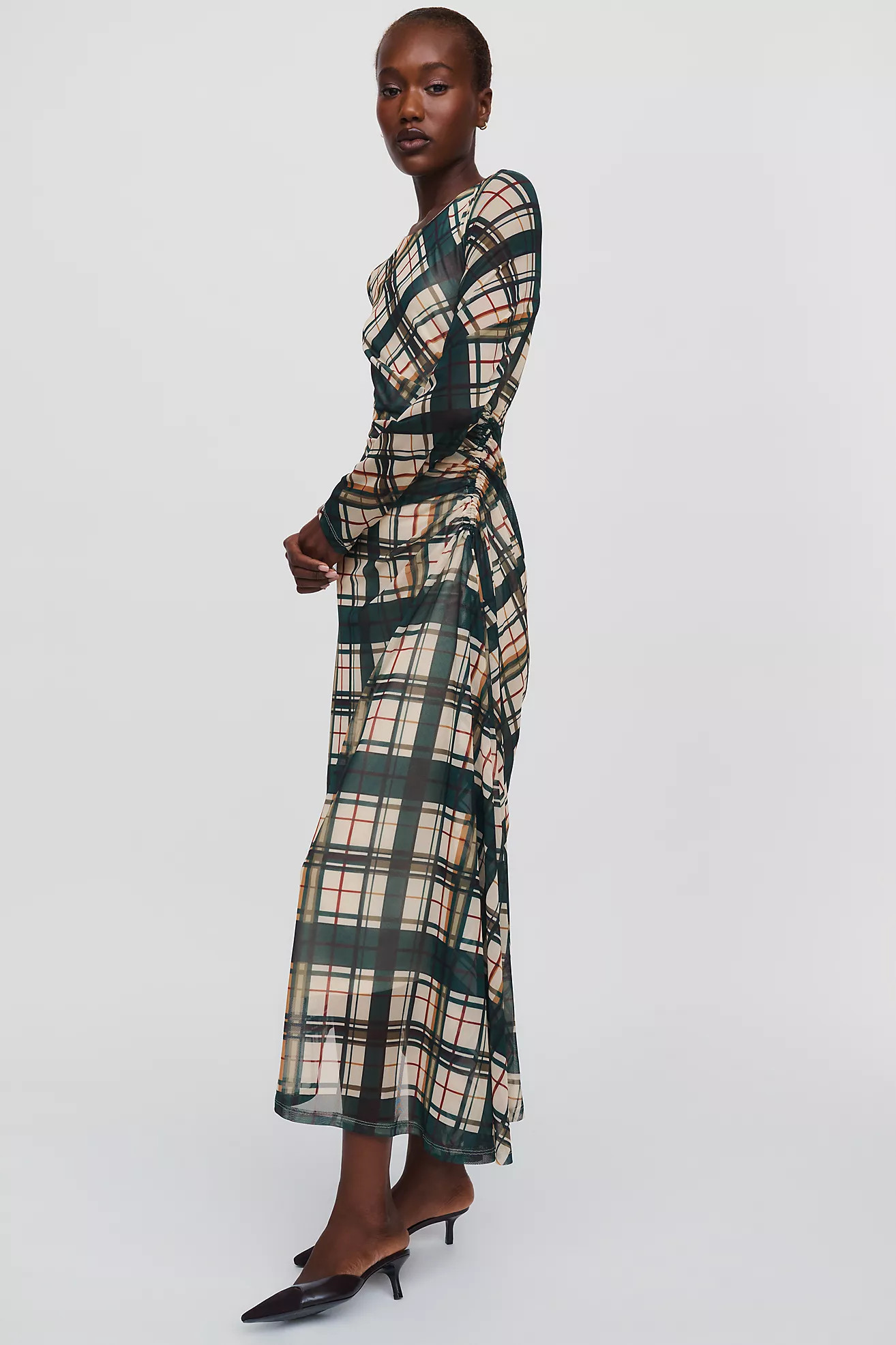 @merricksart x By Anthropologie Ruched Mesh Midi Dress | Anthropologie (US)