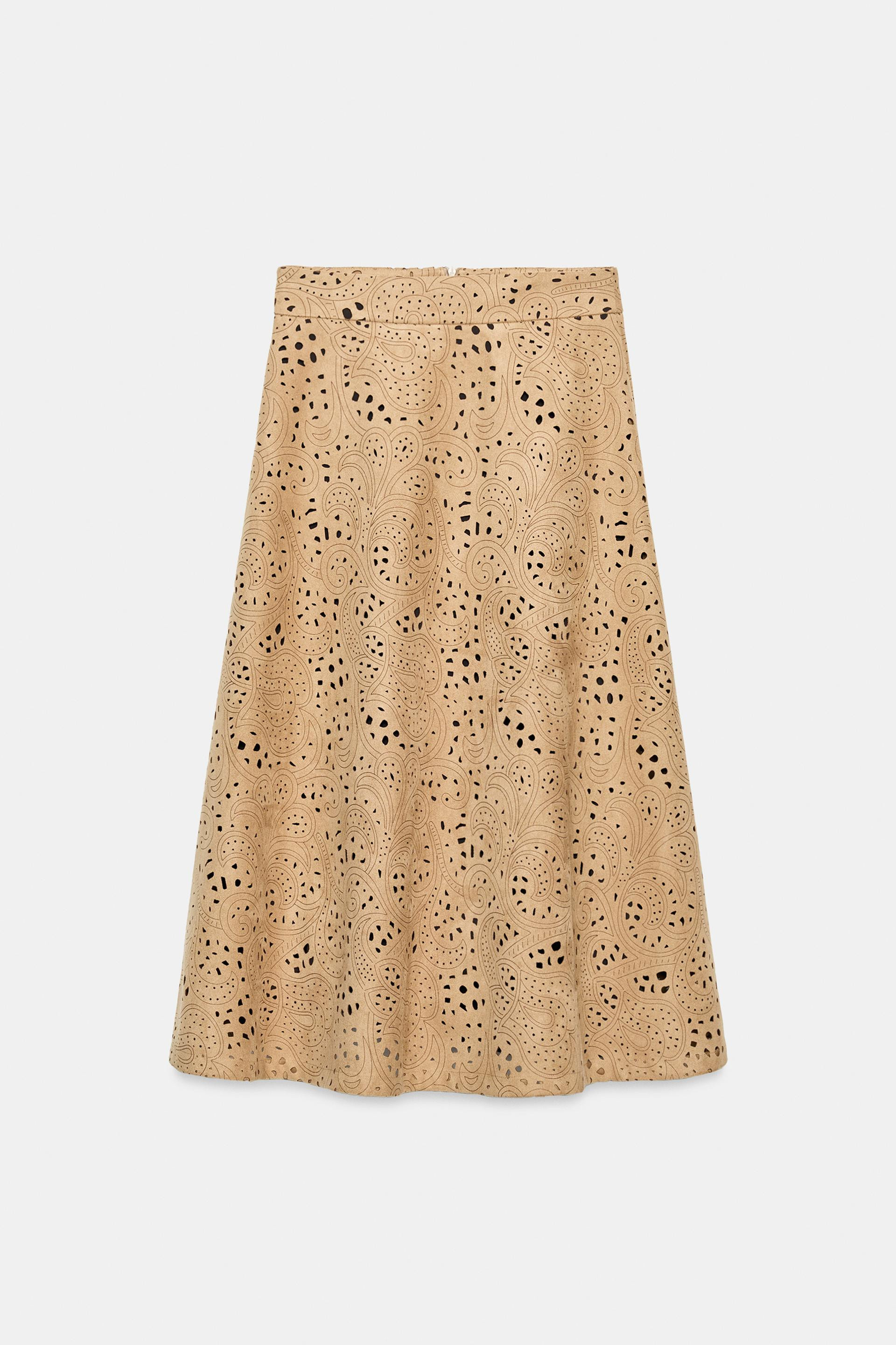 Zara - Faux Suede Cutwork Skirt - Mid-Camel - L - Woman | Zara US
