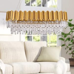 MEELIGHTING W35" Linear Modern Crystal Chandelier Lights Luxury Pendant Ceiling Light Oval Raindr... | Amazon (US)