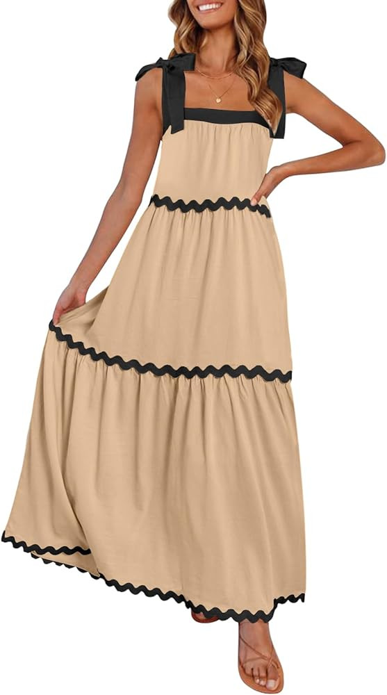 MEROKEETY Women's Summer Sleeveless Spaghetti Strap Maxi Dress Square Neck Backless Flowy Beach S... | Amazon (US)