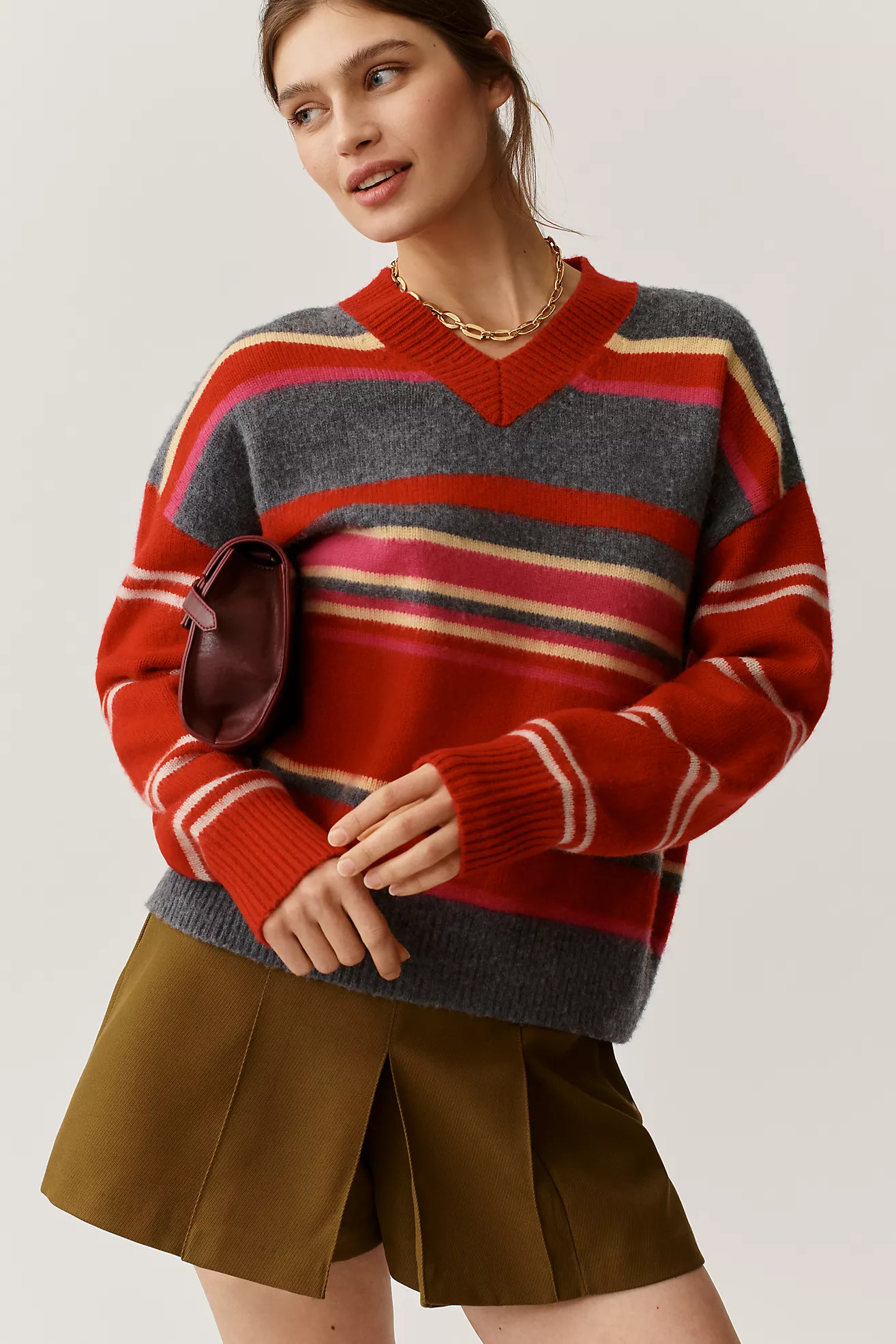 Damson Madder Rene V-neck Stripe Sweater | Anthropologie (US)
