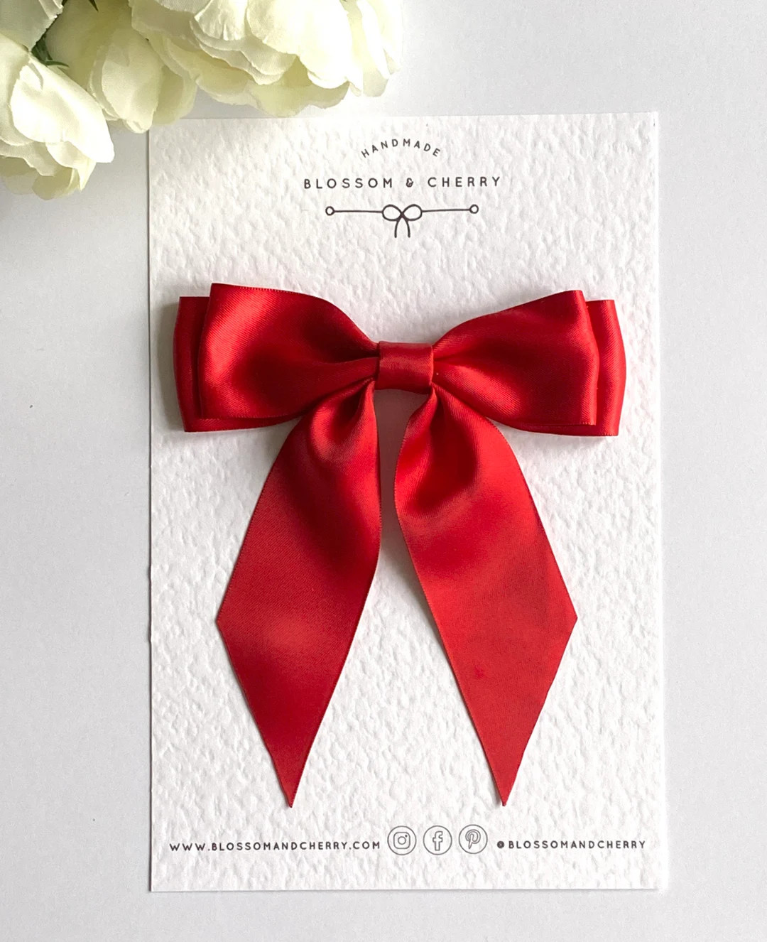 Red Satin Hair Bow, Short Tail Bow Clip, Bridesmaid Hair Accessory, Wedding Guest Hair Bow, Handm... | Etsy (UK)