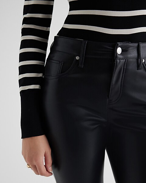 Mid Rise Faux Leather 70's Flare Pant | Express