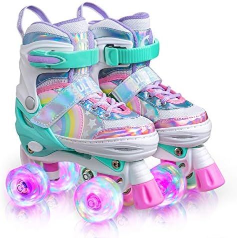 Amazon.com : SULIFEEL Rainbow Unicorn 4 Size Adjustable Light up Roller Skates for Girls Boys for... | Amazon (US)
