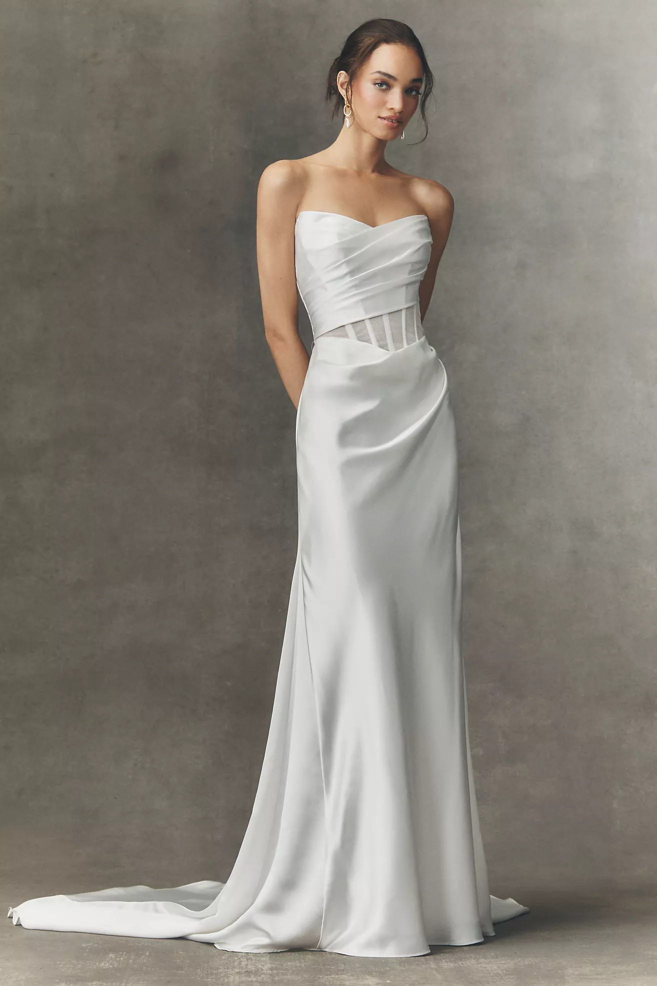 Watters Sonya Strapless Sheer Satin Column Wedding Gown | Anthropologie (US)