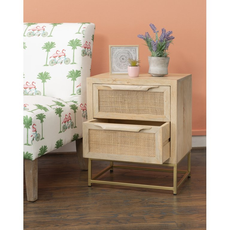 Powell Blair 2-Drawer Rattan Cabinet, Gold Legs with Natural Finish - Walmart.com | Walmart (US)