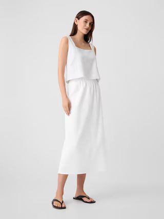 Linen-Blend Midi Slip Skirt | Gap Factory