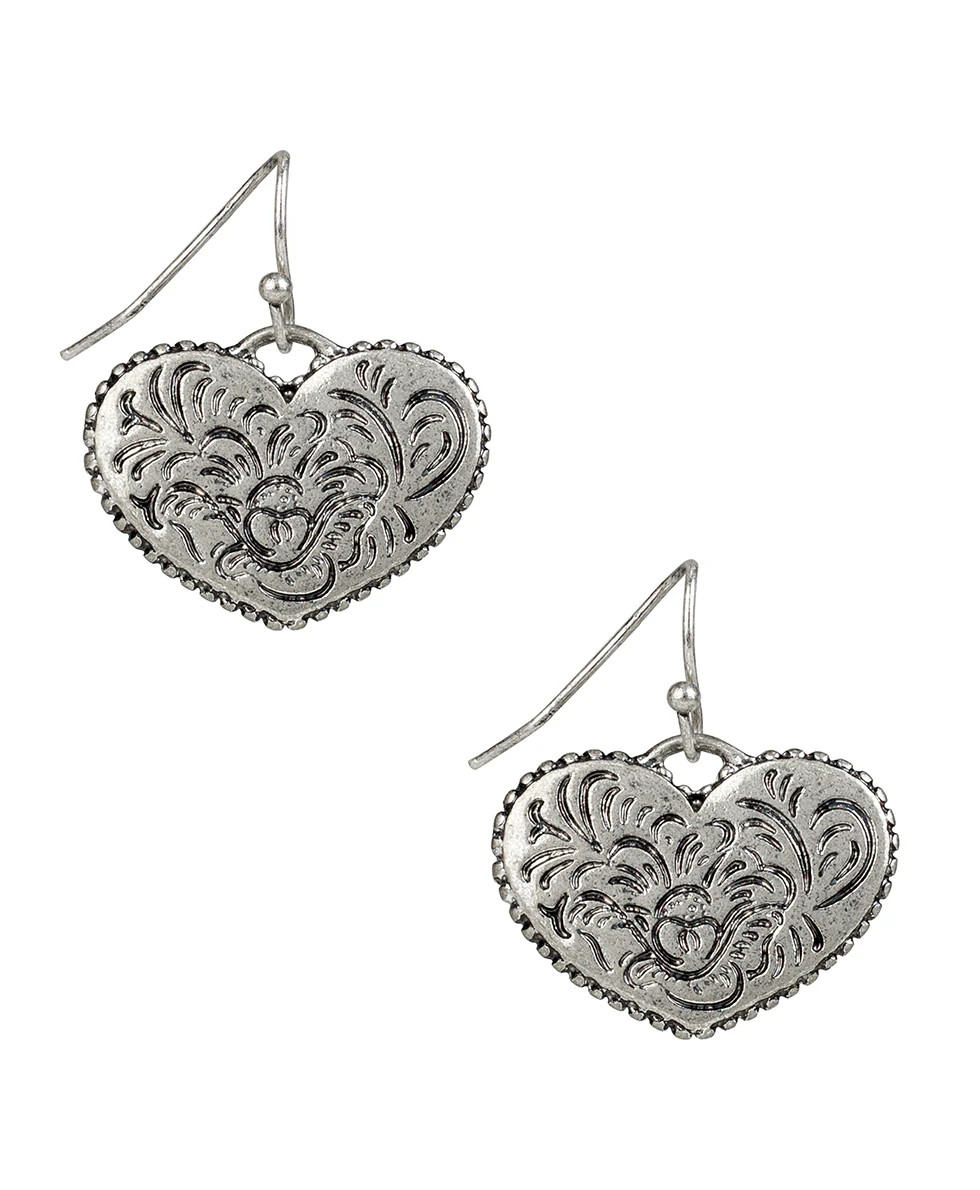 Heart Drop Earrings - Etched Rose | Patricia Nash Designs