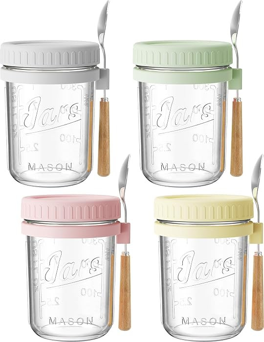 HomArtist 16oz Overnight Oats Containers with Lids and Spoons, 4 Pack Wide Mouth Mason Jars with ... | Amazon (US)