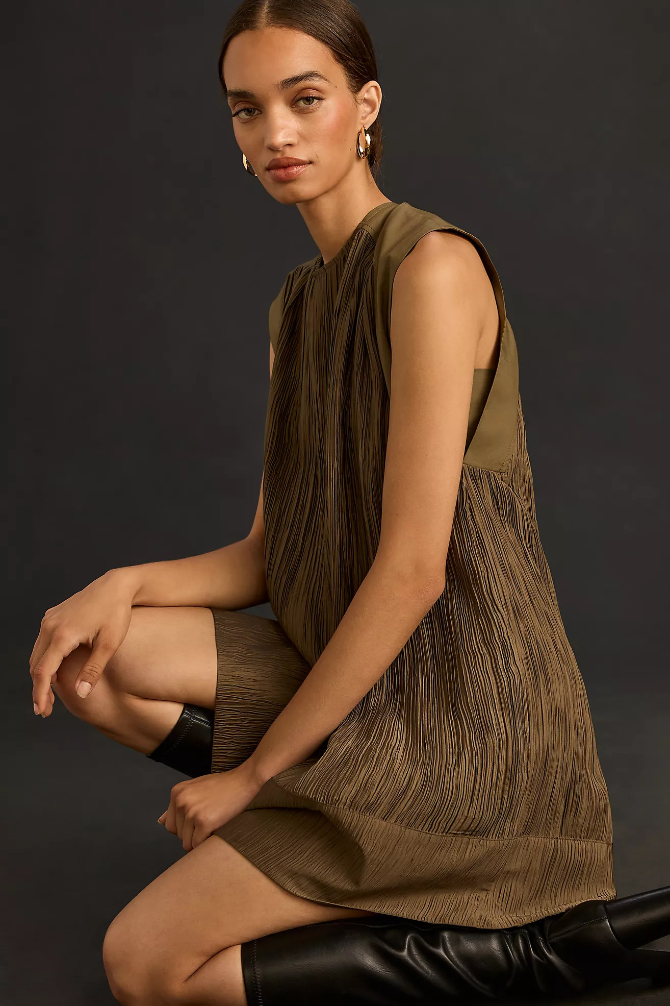 By Anthropologie Cap-Sleeve Plissé Mini Dress | Anthropologie (US)