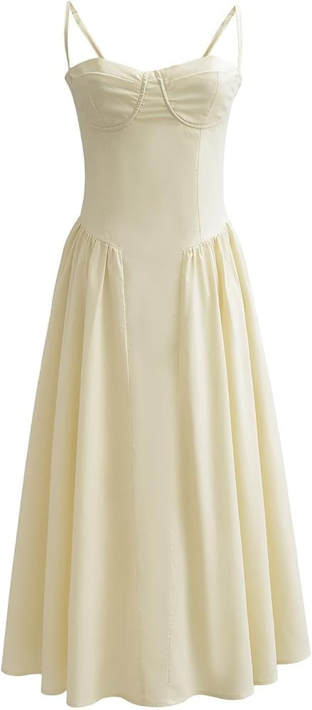 Midi Corset Dress for Women Sexy Elegant Spaghetti Strap Sleeveless Dress Flowy Pleated Hem Low C... | Amazon (US)