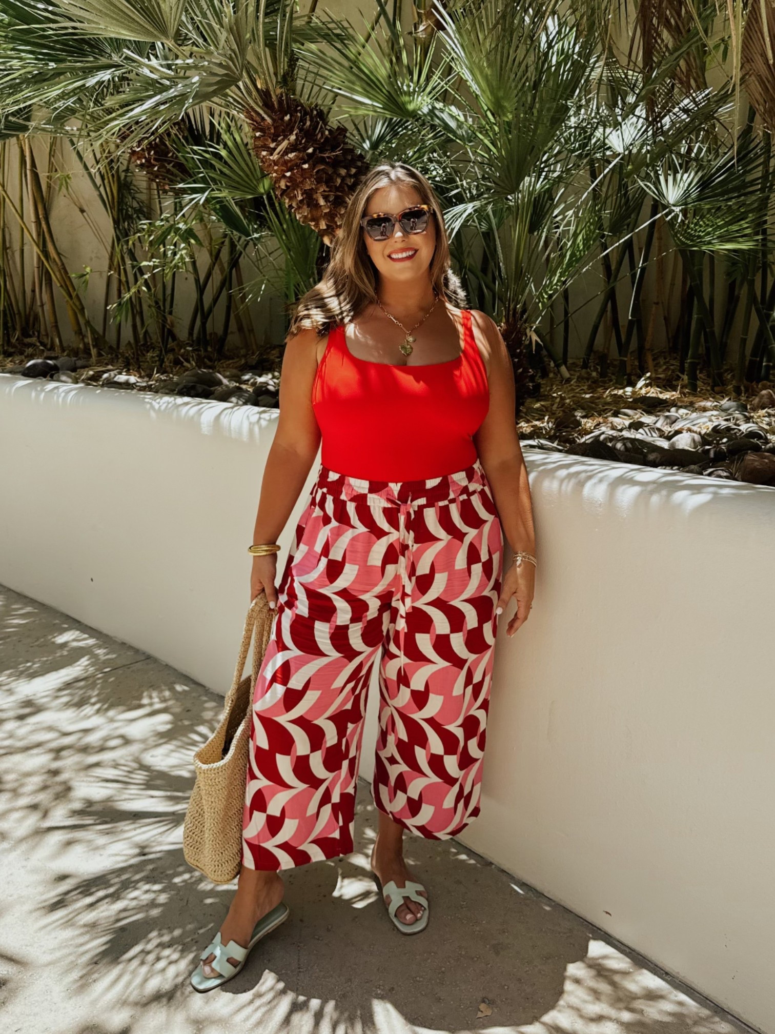 Vacation outfit! Wore this in Vegas to the pool and it’s still one of my favorite outfits. Wearing size 2X in swimsuit, 16 in pants. Use CARALYNM at Cakes Body. 

#LTKSwim #LTKSeasonal #LTKMidsize