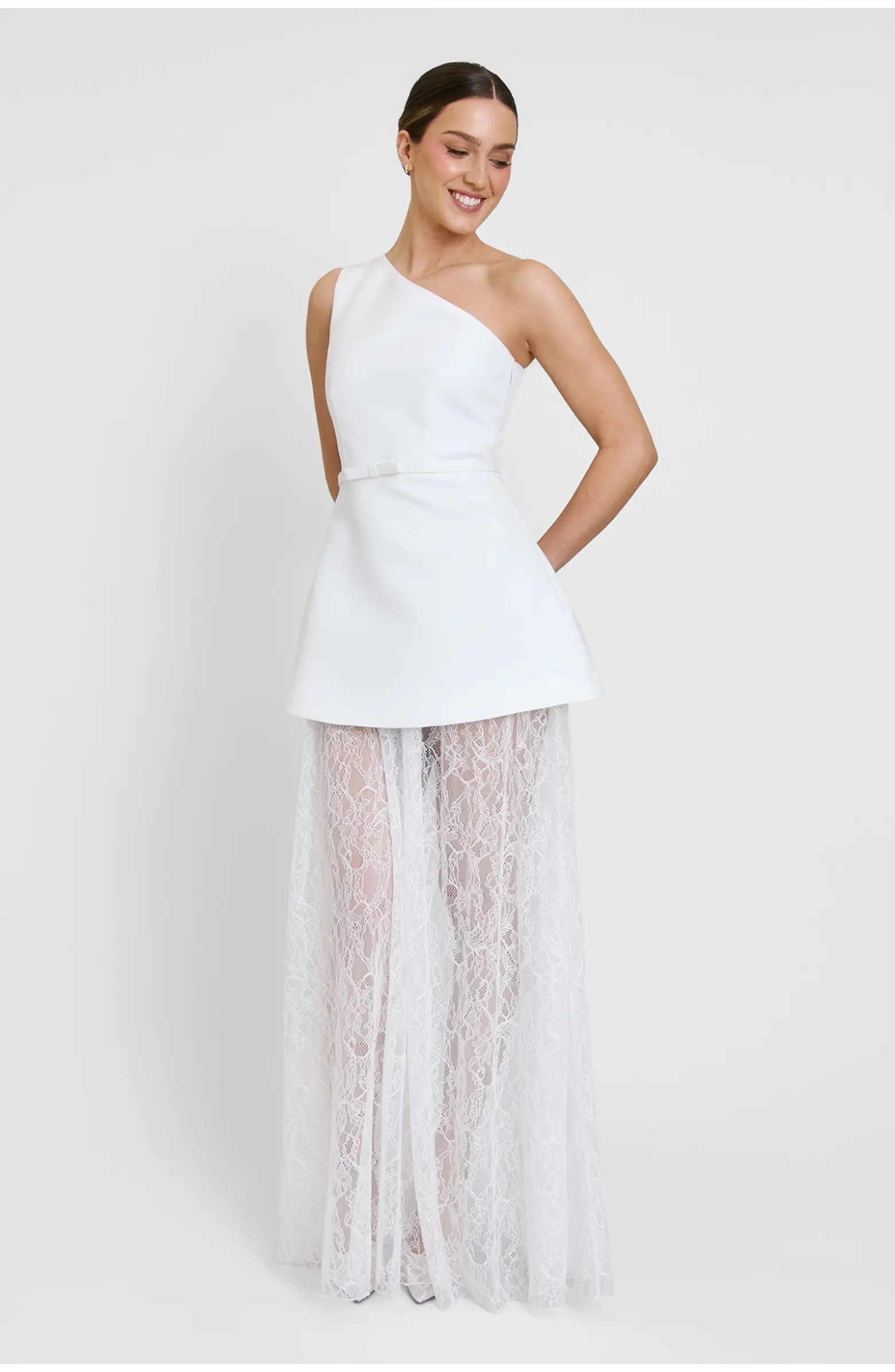 Six Stories One Shoulder Satin Lace Skirt Dress | Nordstrom | Nordstrom