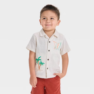 Toddler Boys' Embroidered Tropical T-Shirt - Cat & Jack™ Cream | Target