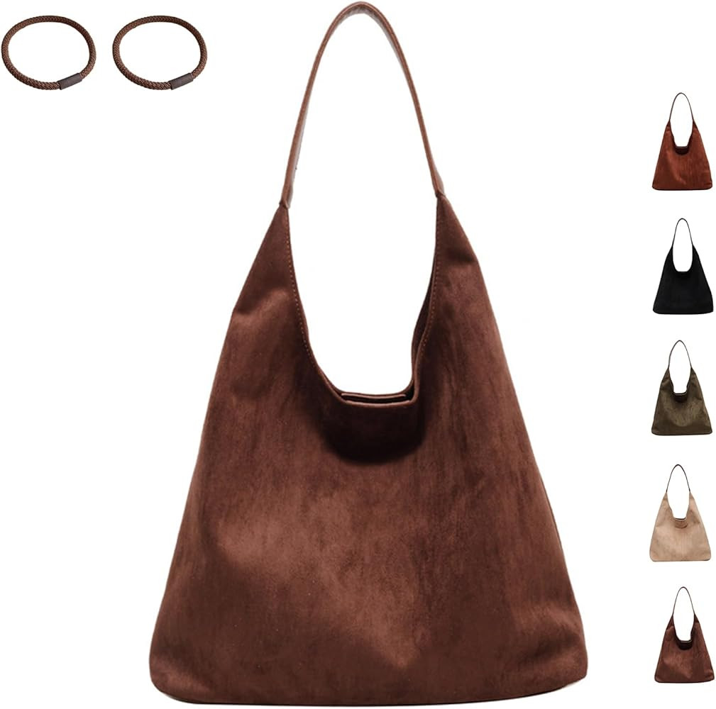 Brown Suede Bag, Hobo Tote Bag for Women, Suede Shoulder Bag for Work, Top Handle Satchel Suede P... | Amazon (US)
