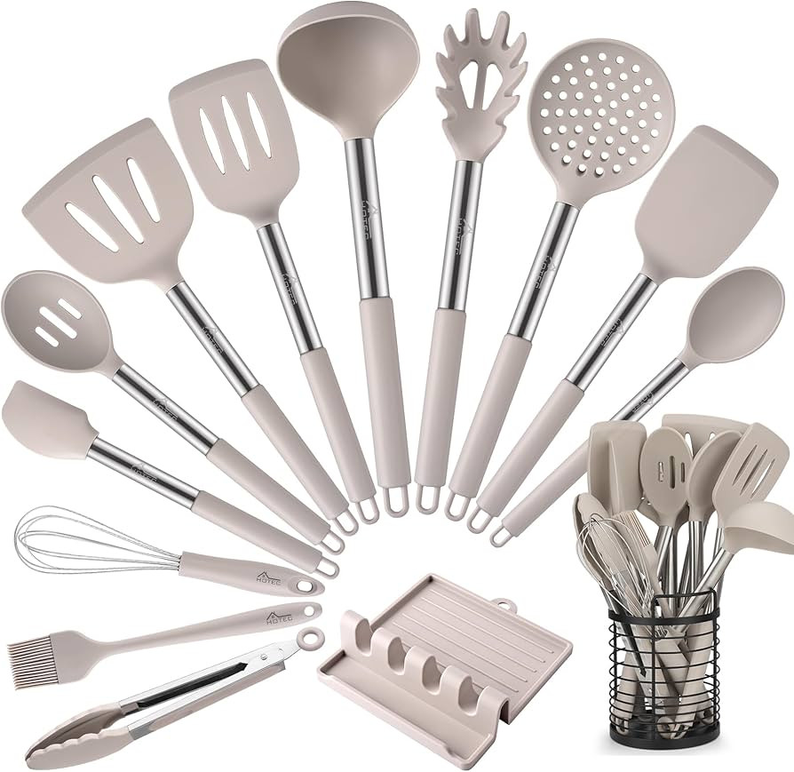 HOTEC 446°F Heat Resistant Silicone Kitchen Utensils, Cooking Utensil Set, Spatula Set, BPA Free... | Amazon (US)
