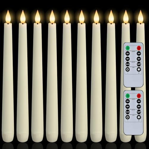 Homemory 12 Pcs Waxy Flameless Taper Candles with Remote, Led Flameless Candlesticks Classic Tall Candle, Flickering Battery Operated Taper Candles for Bedroom, Dining Room, Ivory, 9.6 inches | Amazon (US)