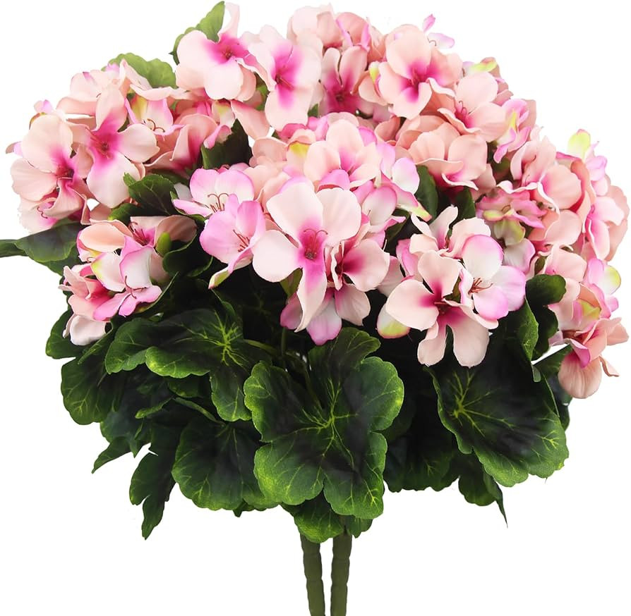 2 Pcs Artificial Geraniums for Outdoor Silk Geranium Flowers Purple Pink Artificial Geranium Bush... | Amazon (US)