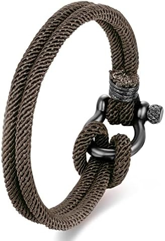 Nautical Sailor Rope Wrap Bracelet Wristband Bangle Steel Screw Marine Anchor Shackles, Two-row | Amazon (US)