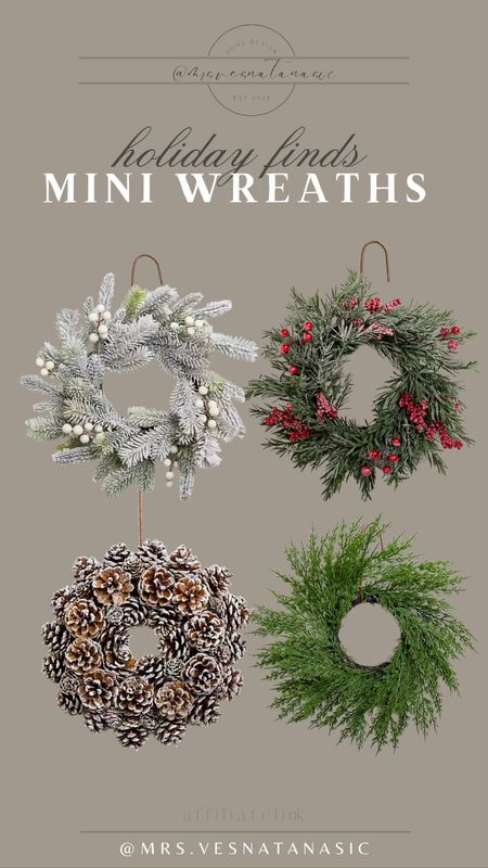 Mini wreaths I am loving! They would be great to put on counter stools, sconces, or artwork. 

Christmas decor, Holiday decor, Christmas wreath, mini wreath, Holiday wreath, 

#LTKSeasonal #LTKHoliday #LTKhome