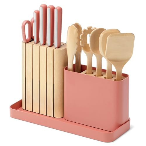 Caraway 14-Piece Kitchen Prep Set - Kitchen Knife Set & Wooden Utensil Set - Made With Premium German Steel Blades & FSC-Certified Birch Wood - Non-Toxic Materials - Includes Organizer - Perracotta | Amazon (US)