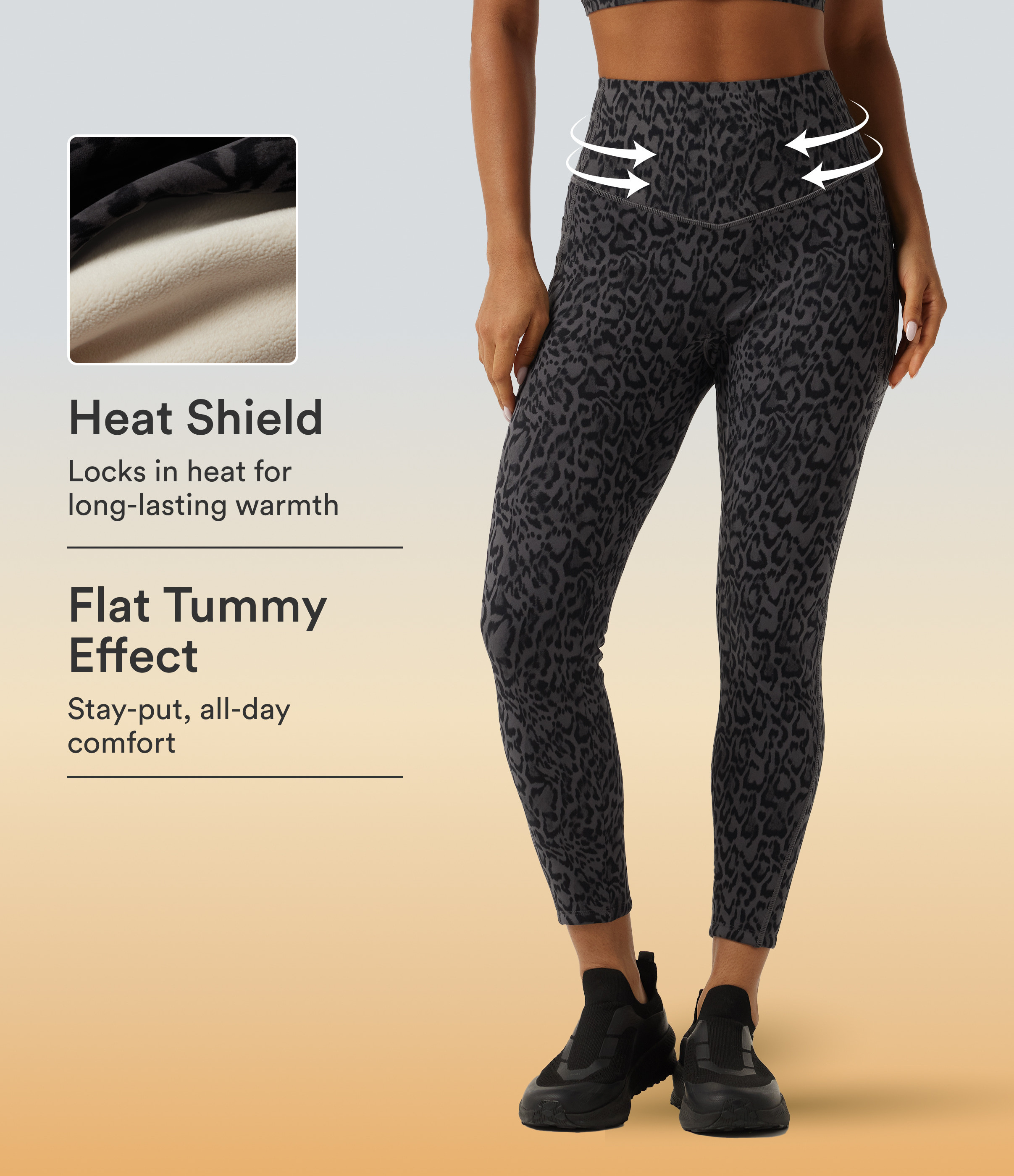 Halara Halara UltraSculpt™ Extra Heat Leopard Print High Waisted Tummy Control Fleece Workout Leggings with Pockets  - Shadow Leopard - XL(7/8) | HALARA