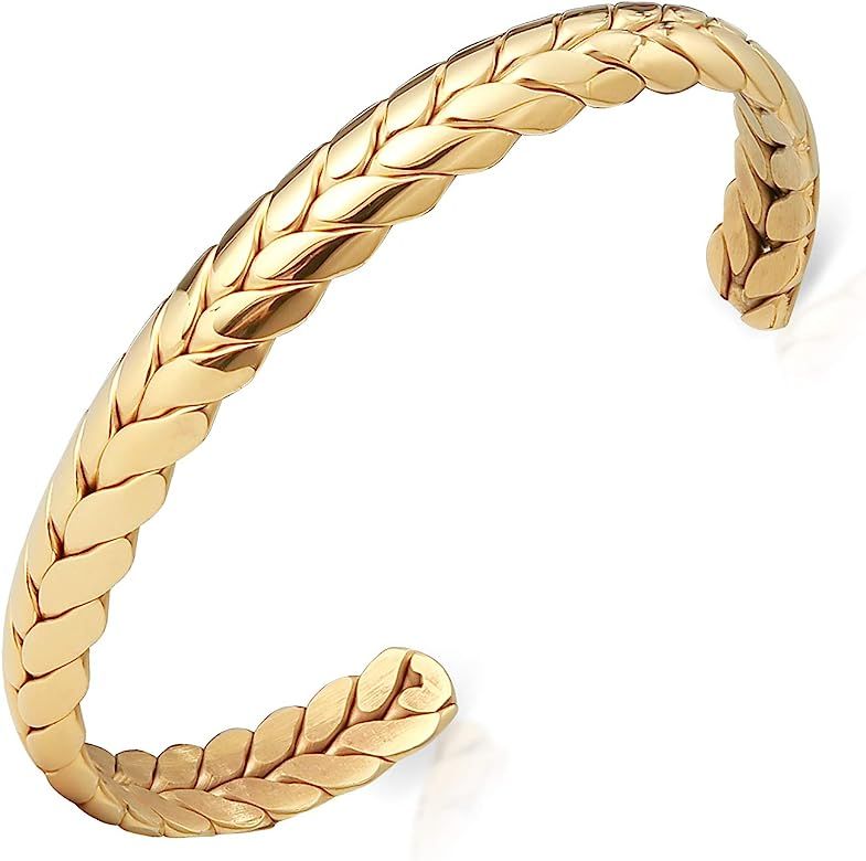 Wide Open Cuff Bracelet, 18K Gold Plated Wheat Style Couples Love Bracelets, Weave Braided Twiste... | Amazon (US)