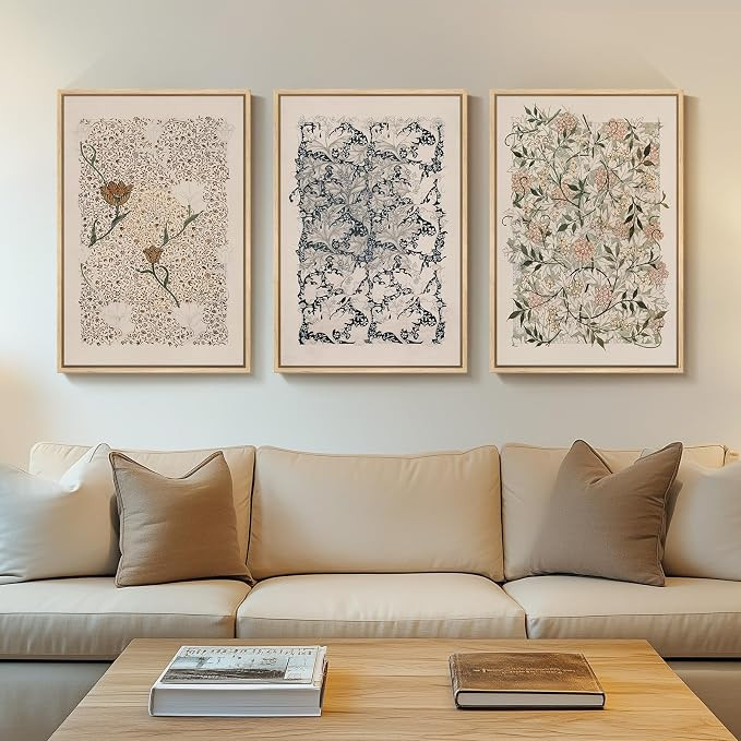 Framed Large William Morris Canvas Wall Art Set of 3, Vintage Nature Floral Artwork Prints, Boho ... | Amazon (US)