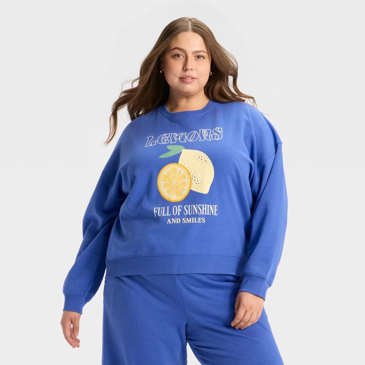 Women's Sunshine Lemons Graphic Sweatshirt - Blue | Target