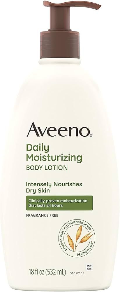 Aveeno Daily Moisturizer, Body Lotion, For Dry Skin, Prebiotic Oat Fragrance Free, 18 fl. oz, Pac... | Amazon (US)