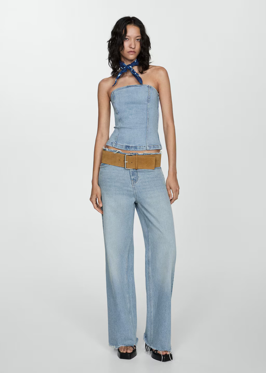 Denim strapless top medium blue - Women - M - MANGO | Mango (US/MX/AU)