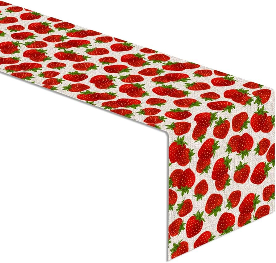 Linen Strawberry Table Runner Summer Sweet Berry Birthday Party Baby Shower Home Dinning Room Dec... | Amazon (US)