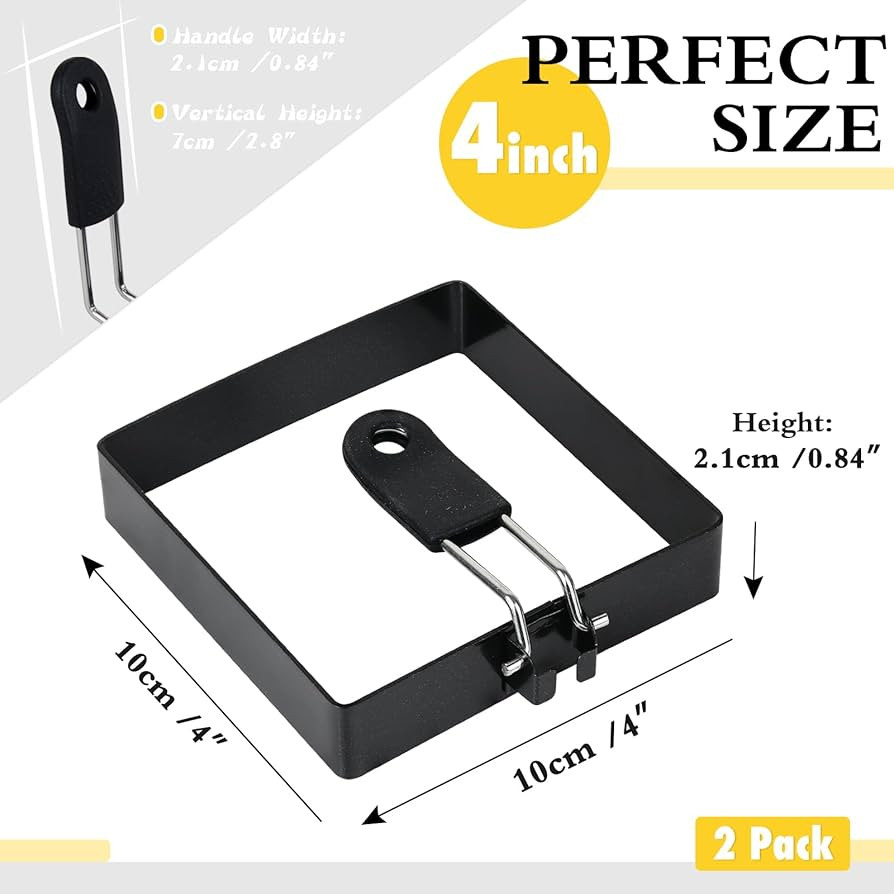 2 packs 4'' Square Egg Rings Set with Silicone Handle, Stainless Steel Egg Cooking Rings，Nonsti... | Amazon (US)
