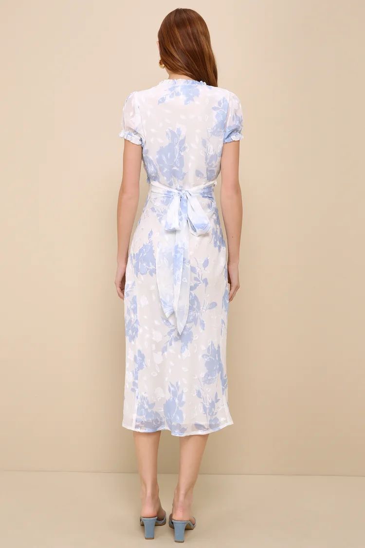 Lovely Personality Ivory Floral Burnout Ruffled Midi Dress | Lulus