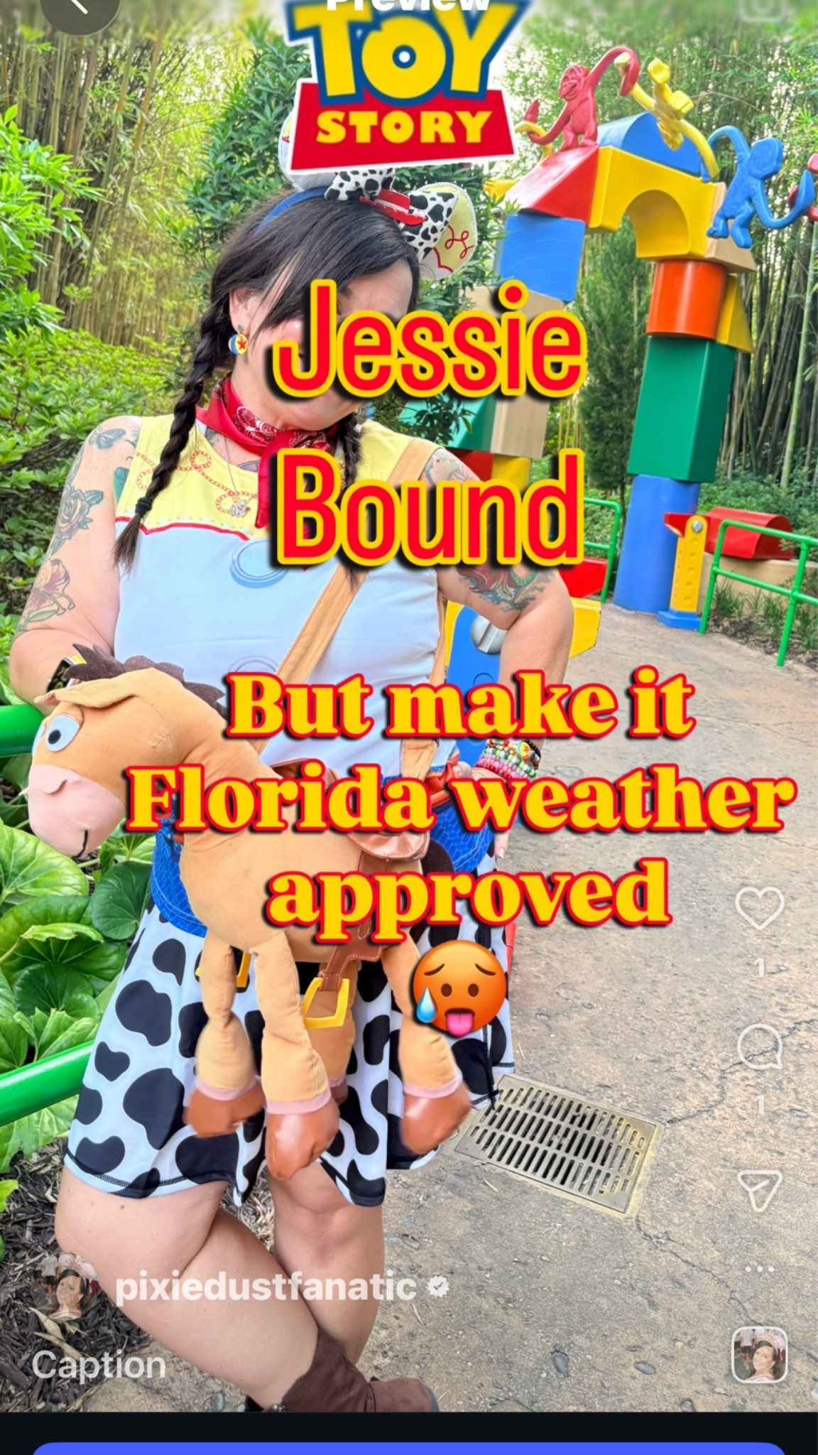 🤠 Jessie Bound… but make it Florida weather approved. ☀️🥵

Because authentic cowgirl layers are cute until it’s 95° with 100% humidity. 😂

Comfy, cute, and ready for a day in Toy Story Land! 🐴✨
.
Life is just better when you have a bestie to roam around Toy Story land with 🥰🫶🏼

#JessieBound #ToyStoryStyle #DisneyBounder #DisneyAdult #toystory5

#LTKOver40 #LTKMidsize #LTKdayinmylife