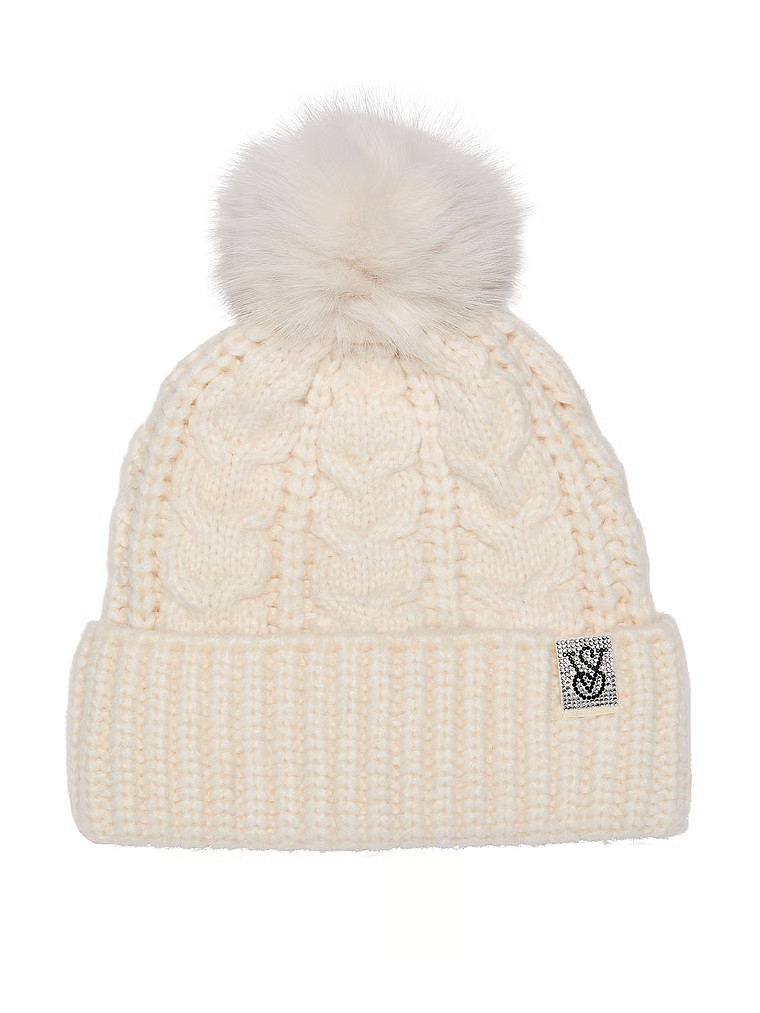 Buy Cozy Cable-Knit Pom Beanie, Swan Studs - Order Hats online - Victoria's Secret US | Victoria's Secret (US / CA )